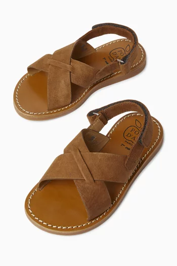 Plage-Stitch Cross Sandals in Nubuck Leather