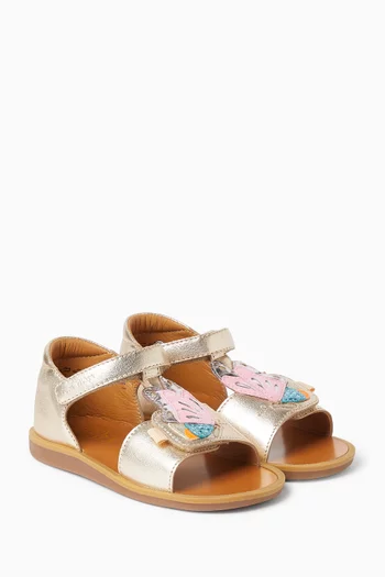 Poppy Papillon Sandals in Metallic Leather