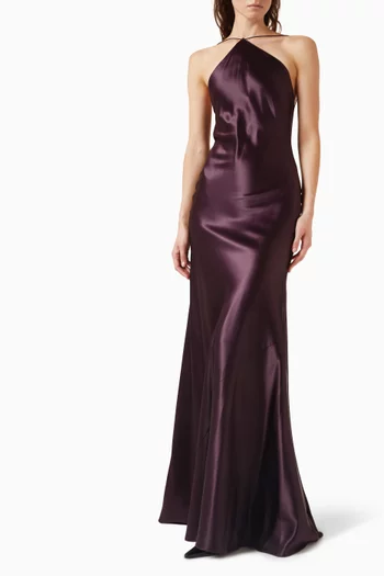 فستان بتصميم مقوس حرير