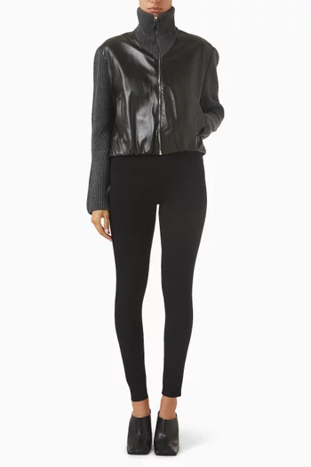 جاكيت بتصميم جامعي نسيج صوف وجلد