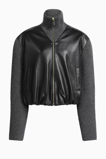 جاكيت بتصميم جامعي نسيج صوف وجلد