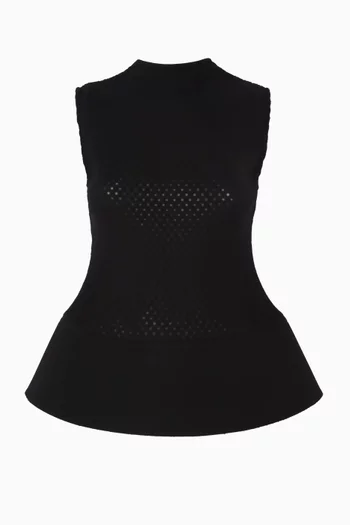 Sheer Flared Knit Top in Wool Blend