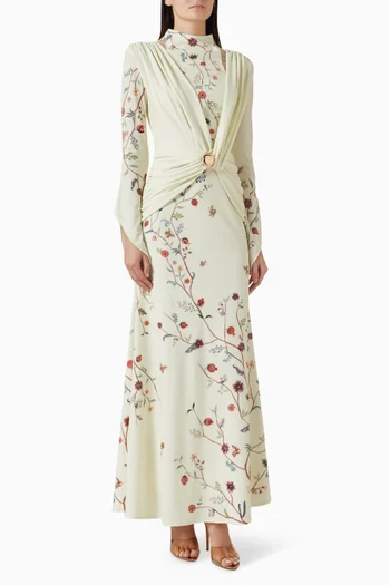 Floral-print Drape Dress