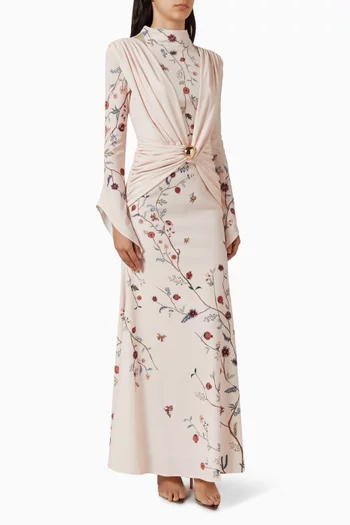Floral-print Drape Dress
