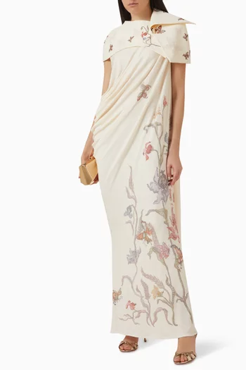 Cape Detail Printed Dress