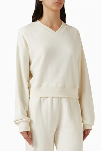 سويت شيرت قصير بفتحة رقبة على شكل حرف V‏ فرنش تيري