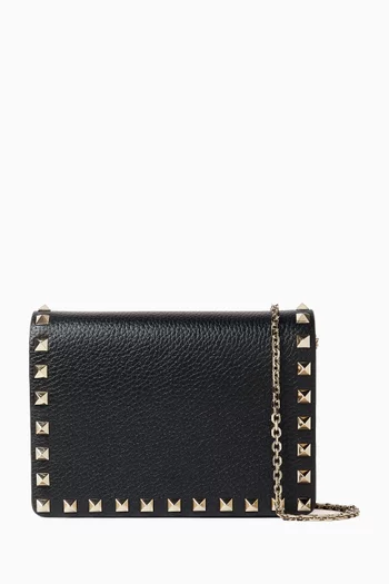Rockstud Chain Wallet in Pebbled Calfskin