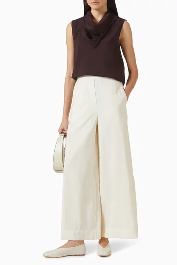 بلوزة مزيج صوف بياقة عالية بوشاح انسيابي