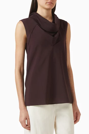 بلوزة مزيج صوف بياقة عالية بوشاح انسيابي