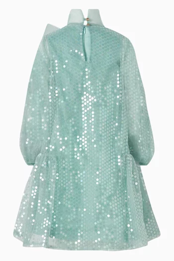 فستان مطرز بالترتر تول