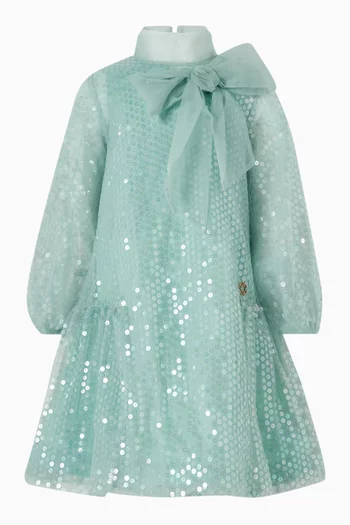 فستان مطرز بالترتر تول