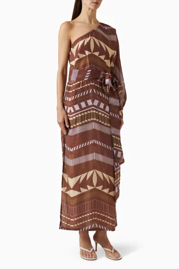 Printed One-shoulder Dress