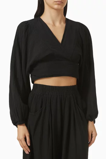 بلوزة قصيرة برباط مزيج قطن