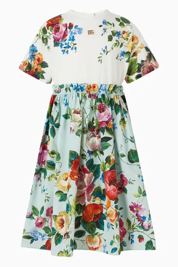 فستان مزين بنقشة زهور قطن بوبلين