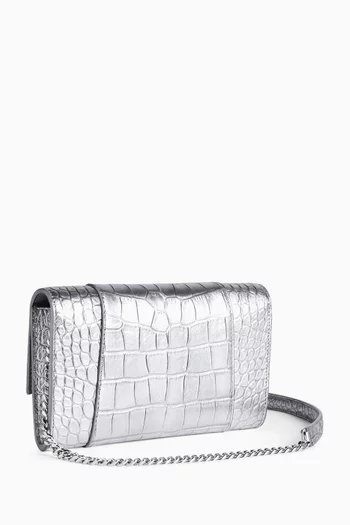Hourglass Wallet on Chain in Metallic Croc-embossed Calfskin Leather