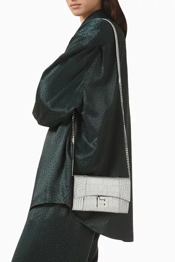 Hourglass Wallet on Chain in Metallic Croc-embossed Calfskin Leather