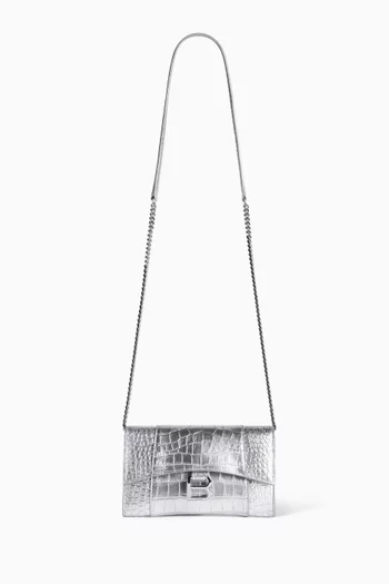 Hourglass Wallet on Chain in Metallic Croc-embossed Calfskin Leather