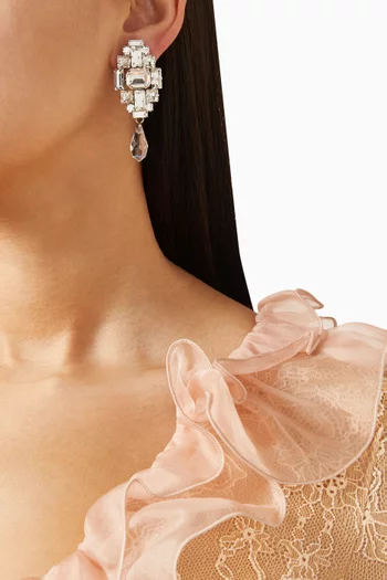 Crystal Clip-on Drop Earrings in Brass