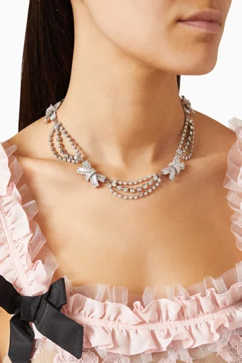 Bow Crystal Necklace in Brass