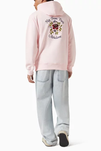 كنزة بغطاء رأس مزينة بوردة وشعار الماركة قطن