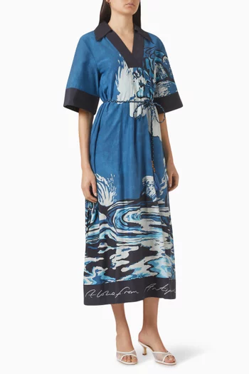 فستان ويف بول للارتداء فوق ملابس السباحة بحزام مزيج قطن