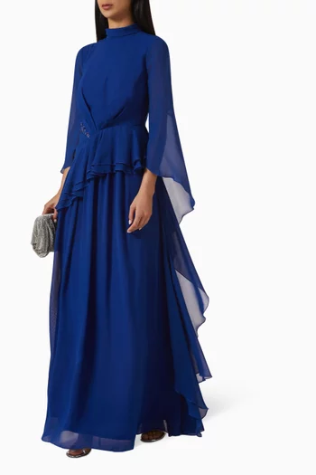 فستان بتطريزات زهور بارزة شيفون