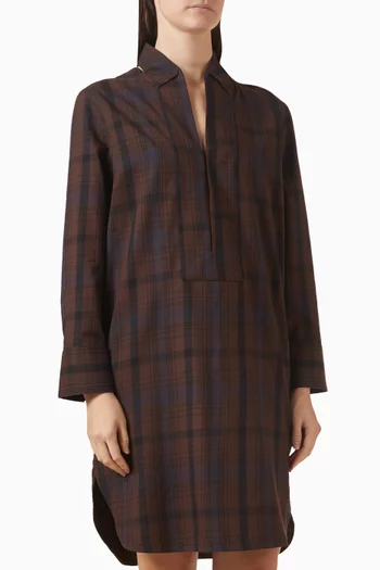 فستان مزيج صوف بنمط قميص ونقشة مربعات