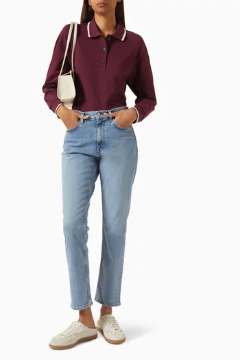 سترة بولو نسيج قطن بحواف بلون مغاير