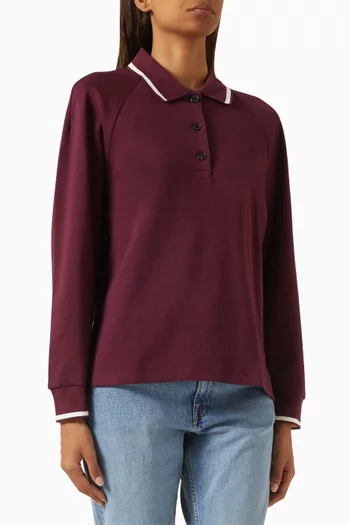 سترة بولو نسيج قطن بحواف بلون مغاير