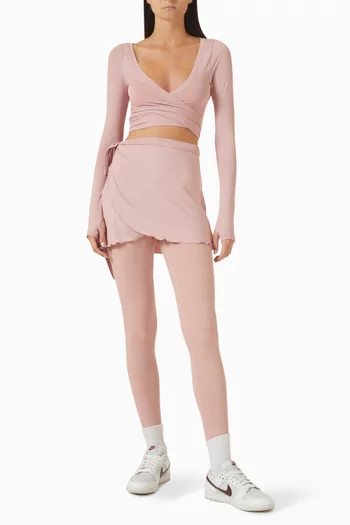 Stretch Knit Wrap Long Sleeve Cropped Top