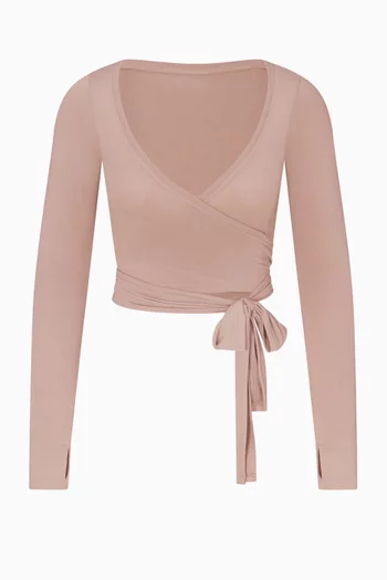 Stretch Knit Wrap Long Sleeve Cropped Top