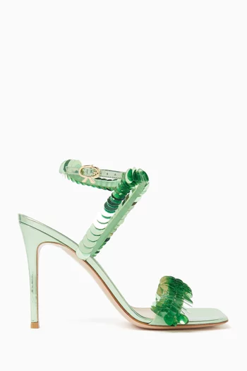 صندل مزين بالترتر بكعب 95 مم جلد لامع