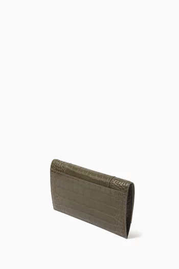 Hourglass Flat Pouch in Croc-embossed Calfskin