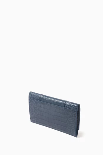 Hourglass Flat Pouch in Croc-embossed Calfskin