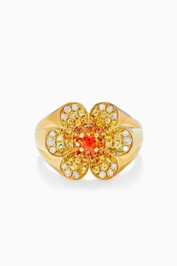 Daisy Flower Diamond Signet Ring in 9kt Gold