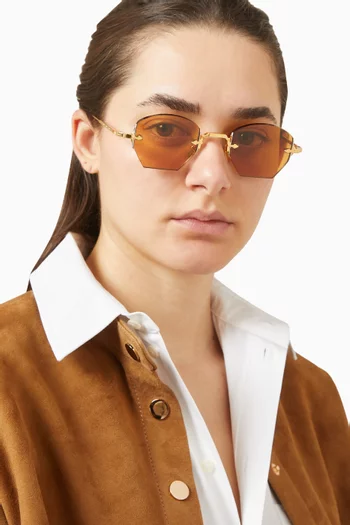 نظارة شمسية أوتمان بتصميم سداسي وإطار معدن بلون ذهبي