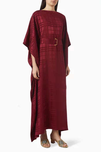 فستان بكاب بنقشة مربعات وحزام حرير