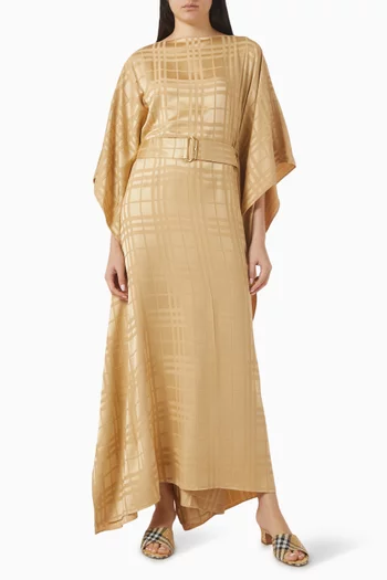 فستان بكاب بنقشة مربعات وحزام حرير