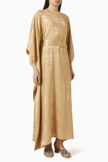 فستان بكاب بنقشة مربعات وحزام حرير