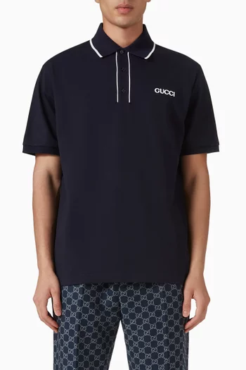 Logo Embroidered Polo T-shirt in Cotton-piqué
