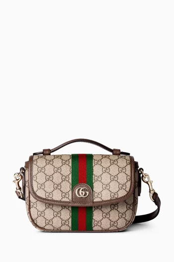 حقيبة كتف أوفيديا صغيرة قماش بنقشة شعار حرفي GG