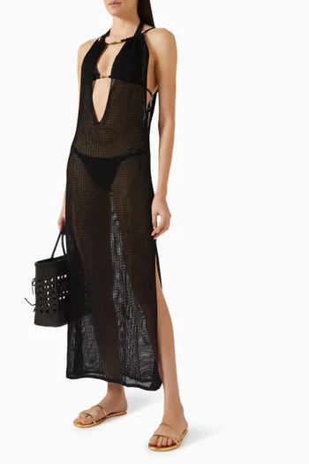 فستان ميكا طويل منسوج للارتداء فوق ملابس السباحة