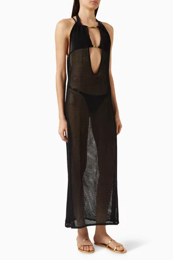 فستان ميكا طويل منسوج للارتداء فوق ملابس السباحة