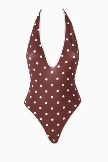 Polka Dot V-neck One-piece Swimsuit