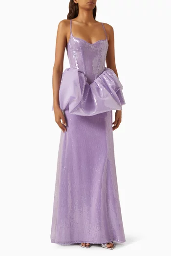 فستان سهرة بتصميم جرس مطرز بالترتر