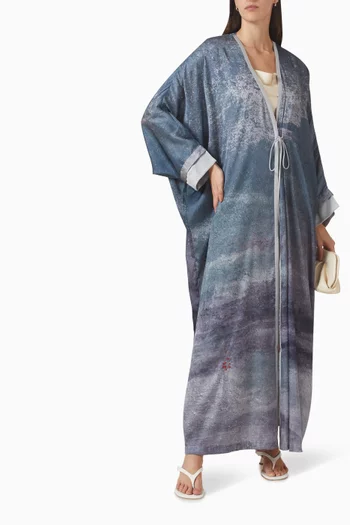 Printed Tie Abaya in Viscose