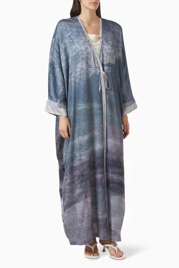 Printed Tie Abaya in Viscose