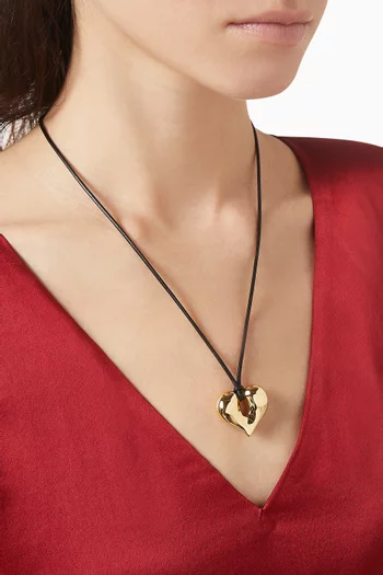 Molten Heart Pendant Cord Necklace in 18kt Gold-plated Brass