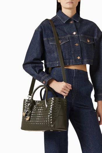 Midi London Tote Bag in Woven Leather