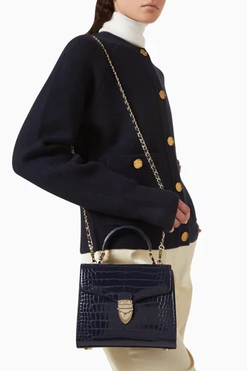 حقيبة ماي فير متوسطة بيد علوية جلد لامع بنقشة جلد التمساح